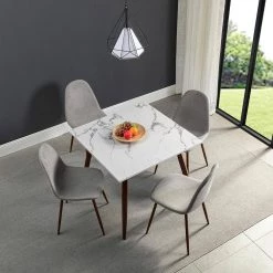 Ergani 5-Piece Dining Set with Square Marbling Table and Grey Chairs by JAYDEN CREATION 19 Ergani 5-Piece Dining Set with Square Marbling Table and Grey Chairs by JAYDEN CREATION -JAYDEN CREATION Sales grey jayden creation dining room sets dt114 sq 108 s4 gr 31 1000