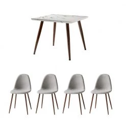 Ergani 5-Piece Dining Set with Square Marbling Table and Grey Chairs by JAYDEN CREATION
