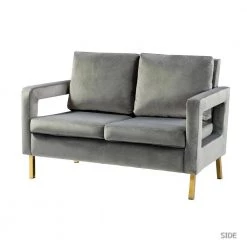 Barmen 50 in. Grey Upholstered Loveseat with Loose Back by JAYDEN CREATION