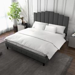 Chaonian 84.2"D Grey Tufted Upholstered Platform Bed with Center Legs by JAYDEN CREATION -JAYDEN CREATION Sales grey jayden creation platform beds bst0379 kb grey 1f 1000