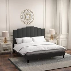 Chaonian 84.2"D Grey Tufted Upholstered Platform Bed with Center Legs by JAYDEN CREATION -JAYDEN CREATION Sales grey jayden creation platform beds bst0379 kb grey 31 1000