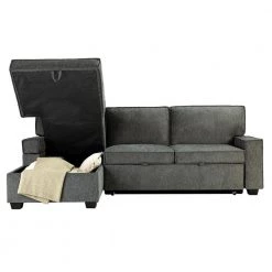 Hesione Grey 56.3 in W Square Arm Polyester L Shaped Pull Out Sleeper Sofa & Chaise with Storage in Gray by JAYDEN CREATION -JAYDEN CREATION Sales grey jayden creation sofas couches sfws0473 grey a b 1f 1000