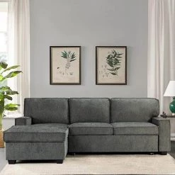 Hesione Grey 56.3 in W Square Arm Polyester L Shaped Pull Out Sleeper Sofa & Chaise with Storage in Gray by JAYDEN CREATION -JAYDEN CREATION Sales grey jayden creation sofas couches sfws0473 grey a b 31 1000