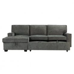 Hesione Grey 56.3 in W Square Arm Polyester L Shaped Pull Out Sleeper Sofa & Chaise with Storage in Gray by JAYDEN CREATION -JAYDEN CREATION Sales grey jayden creation sofas couches sfws0473 grey a b 4f 1000