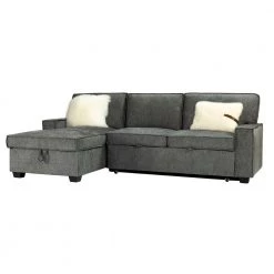 Hesione Grey 56.3 in W Square Arm Polyester L Shaped Pull Out Sleeper Sofa & Chaise with Storage in Gray by JAYDEN CREATION