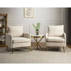 Magnesia Ivory Armchair with Metal Legs (Set of 2) by JAYDEN CREATION 19 Magnesia Ivory Armchair with Metal Legs (Set of 2) by JAYDEN CREATION -JAYDEN CREATION Sales ivory jayden creation accent chairs chhq0414 ivory s2 31 1000