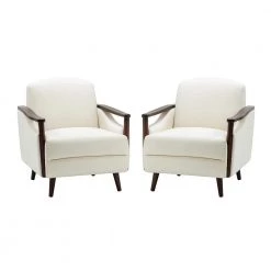 Joakin Ivory Wooden Upholstered Armchair (Set of 2) by JAYDEN CREATION
