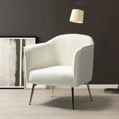 Auder Golden Legs Ivory Accent Barrel Chair with Ruched Design by JAYDEN CREATION 19 Auder Golden Legs Ivory Accent Barrel Chair with Ruched Design by JAYDEN CREATION -JAYDEN CREATION Sales ivory jayden creation accent chairs chm0118 ivory 31 1000