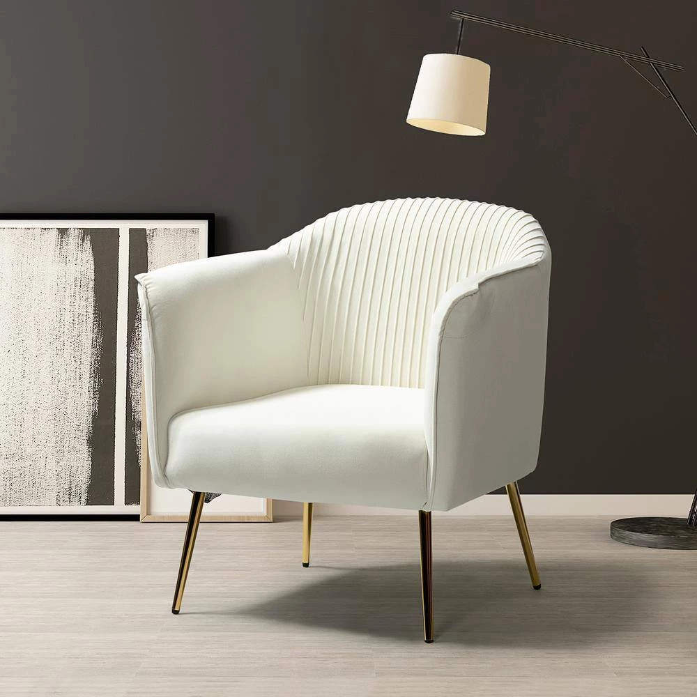 Auder Golden Legs Ivory Accent Barrel Chair with Ruched Design by JAYDEN CREATION 10 Auder Golden Legs Ivory Accent Barrel Chair with Ruched Design by JAYDEN CREATION - Image 10