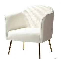 Auder Golden Legs Ivory Accent Barrel Chair with Ruched Design by JAYDEN CREATION