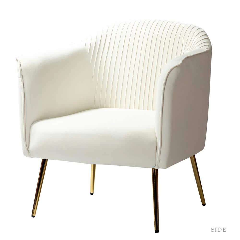 Auder Golden Legs Ivory Accent Barrel Chair with Ruched Design by JAYDEN CREATION 1 Auder Golden Legs Ivory Accent Barrel Chair with Ruched Design by JAYDEN CREATION