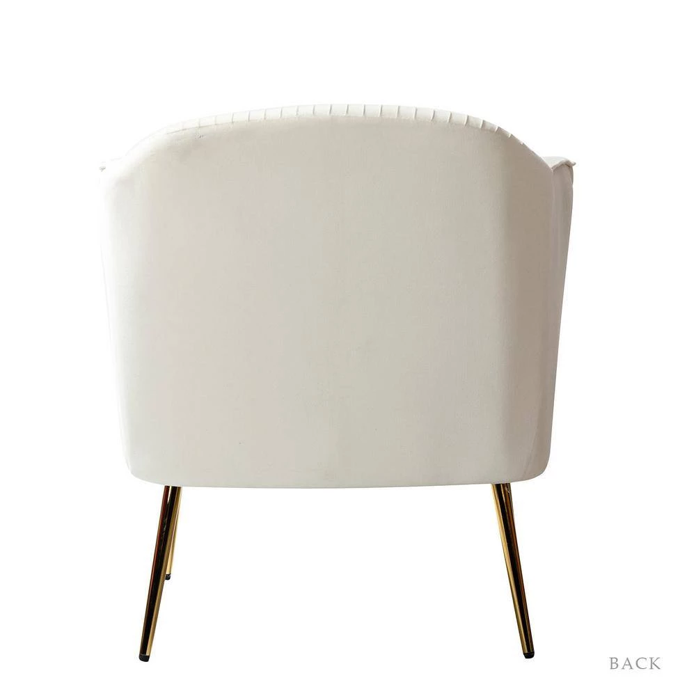 Auder Golden Legs Ivory Accent Barrel Chair with Ruched Design by JAYDEN CREATION 3 Auder Golden Legs Ivory Accent Barrel Chair with Ruched Design by JAYDEN CREATION - Image 3