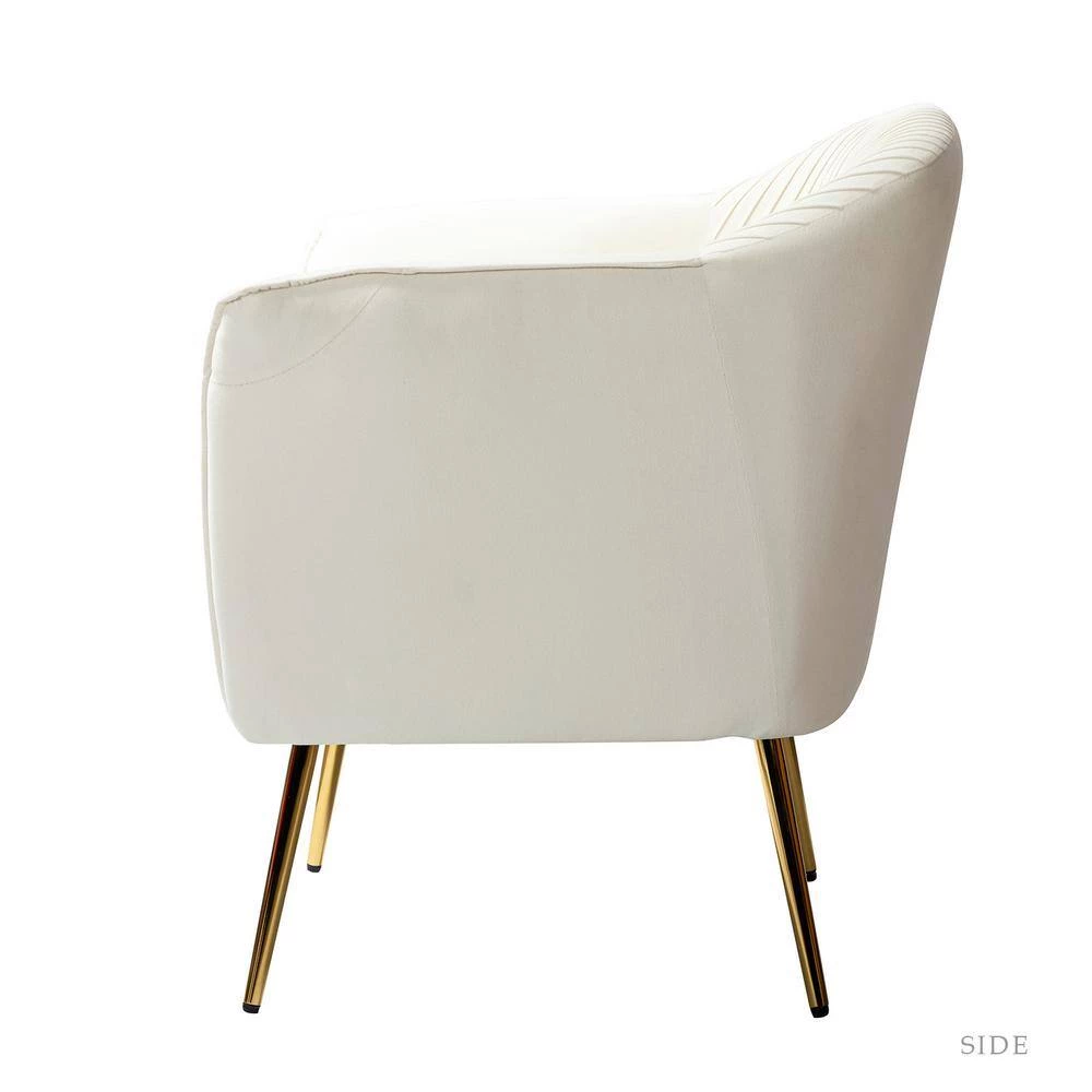Auder Golden Legs Ivory Accent Barrel Chair with Ruched Design by JAYDEN CREATION 2 Auder Golden Legs Ivory Accent Barrel Chair with Ruched Design by JAYDEN CREATION - Image 2