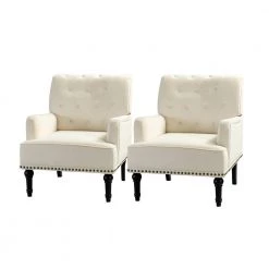Enrica Ivory Armchair with Nailhead Trim (Set of 2) by JAYDEN CREATION