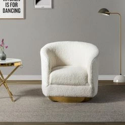 Cadeddu Ivory Swivel Barrel Chair with Metal Base by JAYDEN CREATION -JAYDEN CREATION Sales ivory jayden creation accent chairs chm0450 ivory 31 1000
