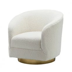 Cadeddu Ivory Swivel Barrel Chair with Metal Base by JAYDEN CREATION