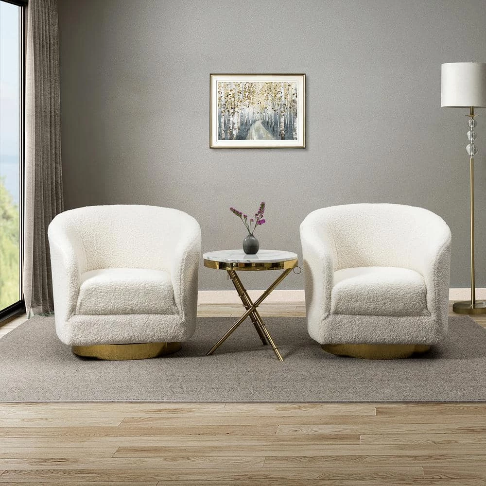 Cadeddu Ivory Swivel Barrel Chair with Metal Base (Set of 2) by JAYDEN CREATION 10 Cadeddu Ivory Swivel Barrel Chair with Metal Base (Set of 2) by JAYDEN CREATION - Image 10