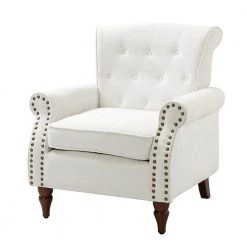 Aegina Ivory Armchair with Nailhead Trim by JAYDEN CREATION