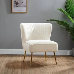 Monica Ivory GoLd Legs Velvet Side Chair by JAYDEN CREATION -JAYDEN CREATION Sales ivory jayden creation accent chairs chmjm002 ivory 31 1000