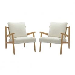 Isse Ivory Armchair with Solid Wood Legs set of 2 by JAYDEN CREATION