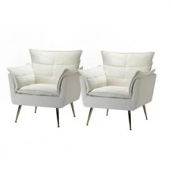 Mδ nico Contemporary and Classic Ivory Armchair with Metal (Set of 2) by JAYDEN CREATION