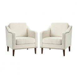 Celio Ivory Armchair with Wooden Legs (Set of 2) by JAYDEN CREATION