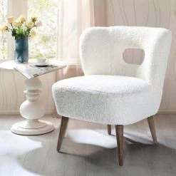 Mini Ivory Vegan Lambskin Sherpa Upholstery Barrel Chair by JAYDEN CREATION -JAYDEN CREATION Sales ivory jayden creation accent chairs hm0004 ivory 31 1000