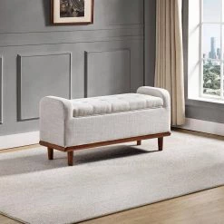 Christoph Ivory Upholstered Flip Top Storage Bench with Storage Space 46.2 in. W x 16.5 in. D x 21.7 in. H by JAYDEN CREATION -JAYDEN CREATION Sales ivory jayden creation bedroom benches beoy0568 ivory 31 1000