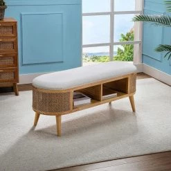 Latoya 47 in. W x 16 in. D x 19 in. H Ivory Storage Bench with Solid Wood Legs by JAYDEN CREATION -JAYDEN CREATION Sales ivory jayden creation bedroom benches bes0581 ivory 40 1000