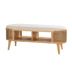 Latoya 47 in. W x 16 in. D x 19 in. H Ivory Storage Bench with Solid Wood Legs by JAYDEN CREATION