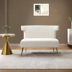 Cupid 46 in. Armless Comfy Tufted Ivory Loveseat with Nailhead Trim by JAYDEN CREATION -JAYDEN CREATION Sales ivory jayden creation loveseats sfm0509 ivory 31 1000