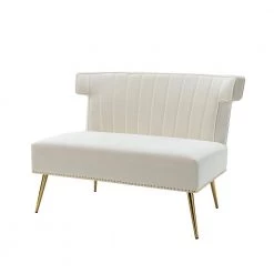 Cupid 46 in. Armless Comfy Tufted Ivory Loveseat with Nailhead Trim by JAYDEN CREATION