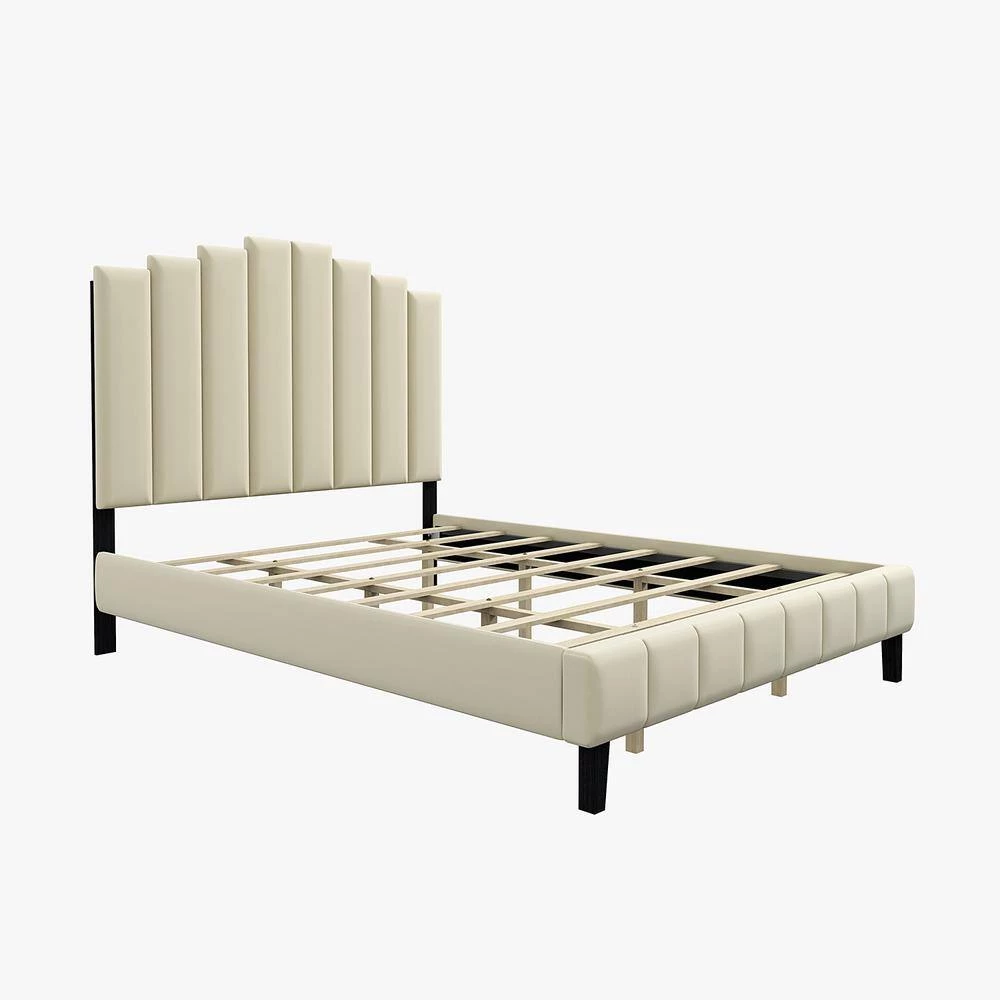 Chaonian 62 in. W Ivory Tufted Upholstered Platform Bed with Center Legs by JAYDEN CREATION 6 Chaonian 62 in. W Ivory Tufted Upholstered Platform Bed with Center Legs by JAYDEN CREATION - Image 6