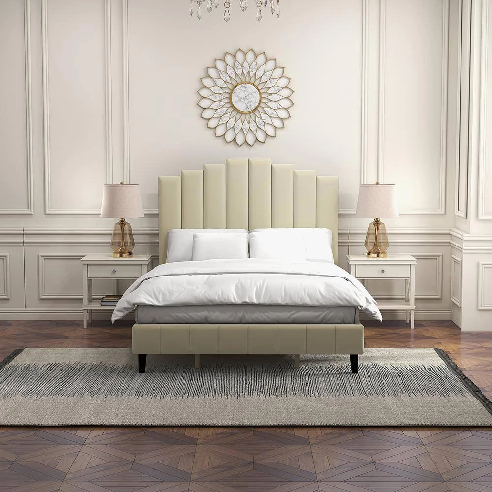 Chaonian 62 in. W Ivory Tufted Upholstered Platform Bed with Center Legs by JAYDEN CREATION 10 Chaonian 62 in. W Ivory Tufted Upholstered Platform Bed with Center Legs by JAYDEN CREATION - Image 10