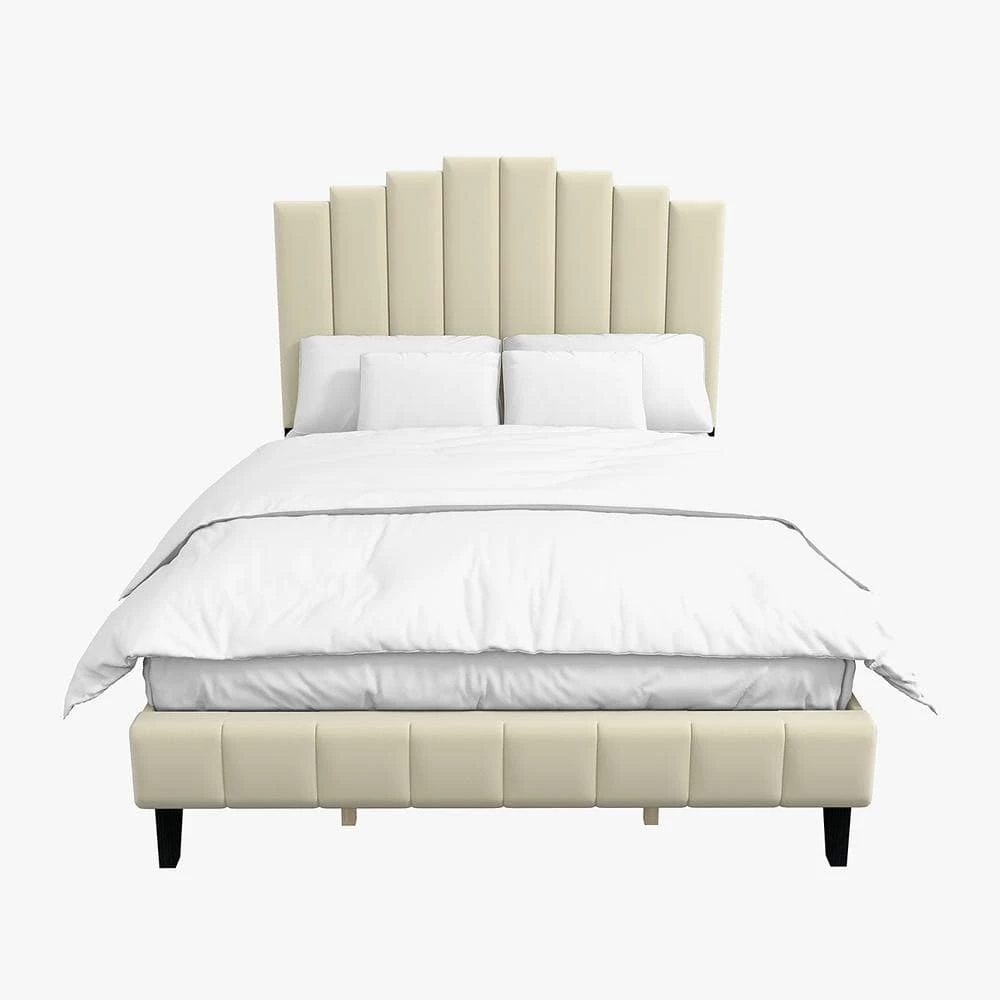 Chaonian 62 in. W Ivory Tufted Upholstered Platform Bed with Center Legs by JAYDEN CREATION 1 Chaonian 62 in. W Ivory Tufted Upholstered Platform Bed with Center Legs by JAYDEN CREATION