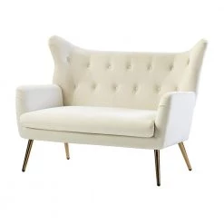Esteban 50 in. Tufted Wingback Ivory Loveseat with Metal Legs by JAYDEN CREATION