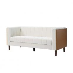 Nedymnus 75 in. Ivory Sofa with Removable Seat Cushions by JAYDEN CREATION