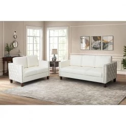 P1 a cido 81.5 in. Vegan Rectangle Ivory Leather Sofa with Nailhead Trim by JAYDEN CREATION -JAYDEN CREATION Sales ivory jayden creation sofas couches sfyjh0570 ivory a b 31 1000