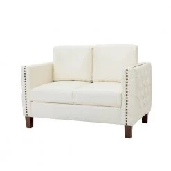 P1 a cido 81.5 in. Vegan Rectangle Ivory Leather Sofa with Nailhead Trim by JAYDEN CREATION -JAYDEN CREATION Sales ivory jayden creation sofas couches sfyjh0570 ivory a b 44 1000