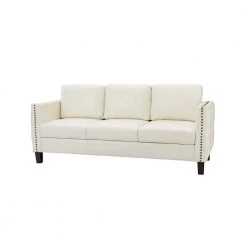 P1 a cido 81.5 in. Vegan Rectangle Ivory Leather Sofa with Nailhead Trim by JAYDEN CREATION