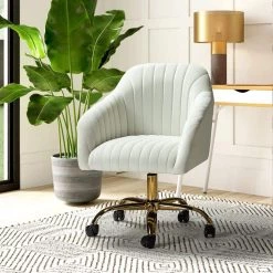 Jacinda Ivory Velvet Task Chair with Tufted Back by JAYDEN CREATION