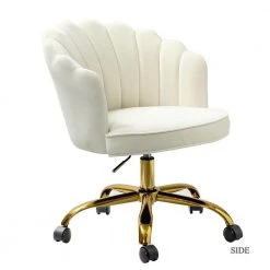 Rebeca Ivory Swivel Velvet Task Chair with Tufted Back by JAYDEN CREATION