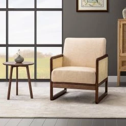 Deiphobus Linen Armchair with Rattan Design by JAYDEN CREATION -JAYDEN CREATION Sales linen jayden creation accent chairs chaf0418 linen 31 1000