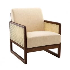 Deiphobus Linen Armchair with Rattan Design by JAYDEN CREATION