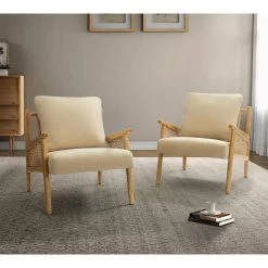 Kamil Linen Armchair with Solid Wood Legs set of 2 by JAYDEN CREATION -JAYDEN CREATION Sales linen jayden creation accent chairs chs0553 linen s2 31 1000