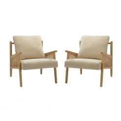 Kamil Linen Armchair with Solid Wood Legs set of 2 by JAYDEN CREATION