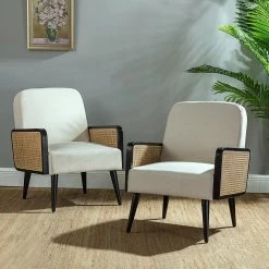 Elva Linen Armchair with Wood Base (Set of 2) by JAYDEN CREATION -JAYDEN CREATION Sales linen jayden creation accent chairs hm0730 linen s2 31 1000