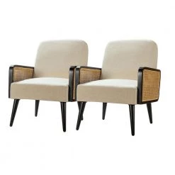 Elva Linen Armchair with Wood Base (Set of 2) by JAYDEN CREATION