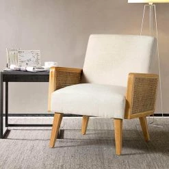 Delphine Linen Natural Legs Cane Accent Chair by JAYDEN CREATION -JAYDEN CREATION Sales linen jayden creation accent chairs hm18223 linen 31 1000