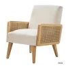 Delphine Linen Natural Legs Cane Accent Chair by JAYDEN CREATION